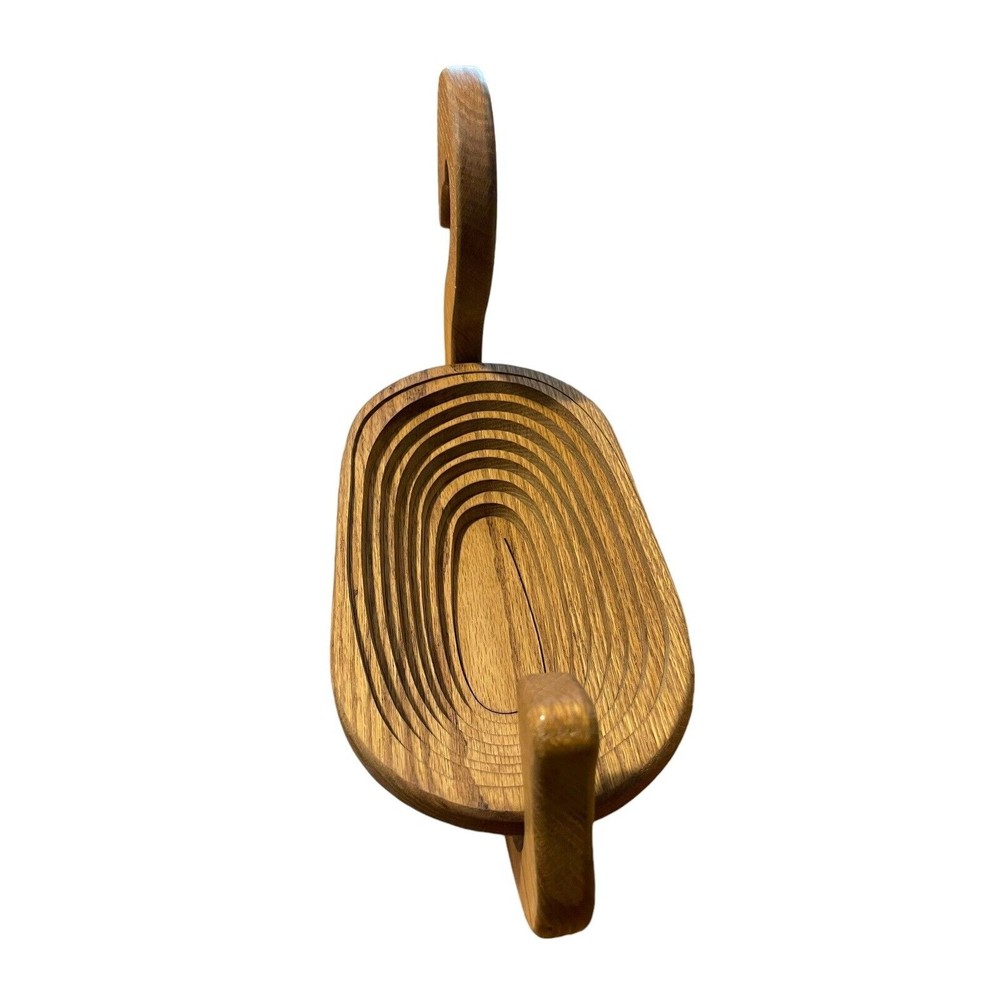 Vintage Collapsible Spiral Cut Wooden Basket or Trivet in the Shape of a Goose - Picture 2 of 8